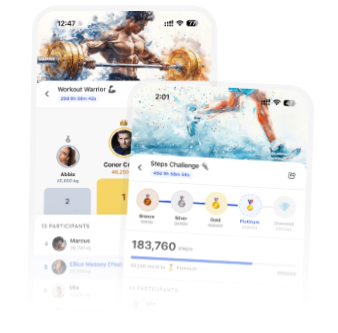 App showing a steps challenge with the client in the lead
