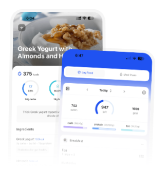 Nutrition app tracking a logged meal and daily macros
